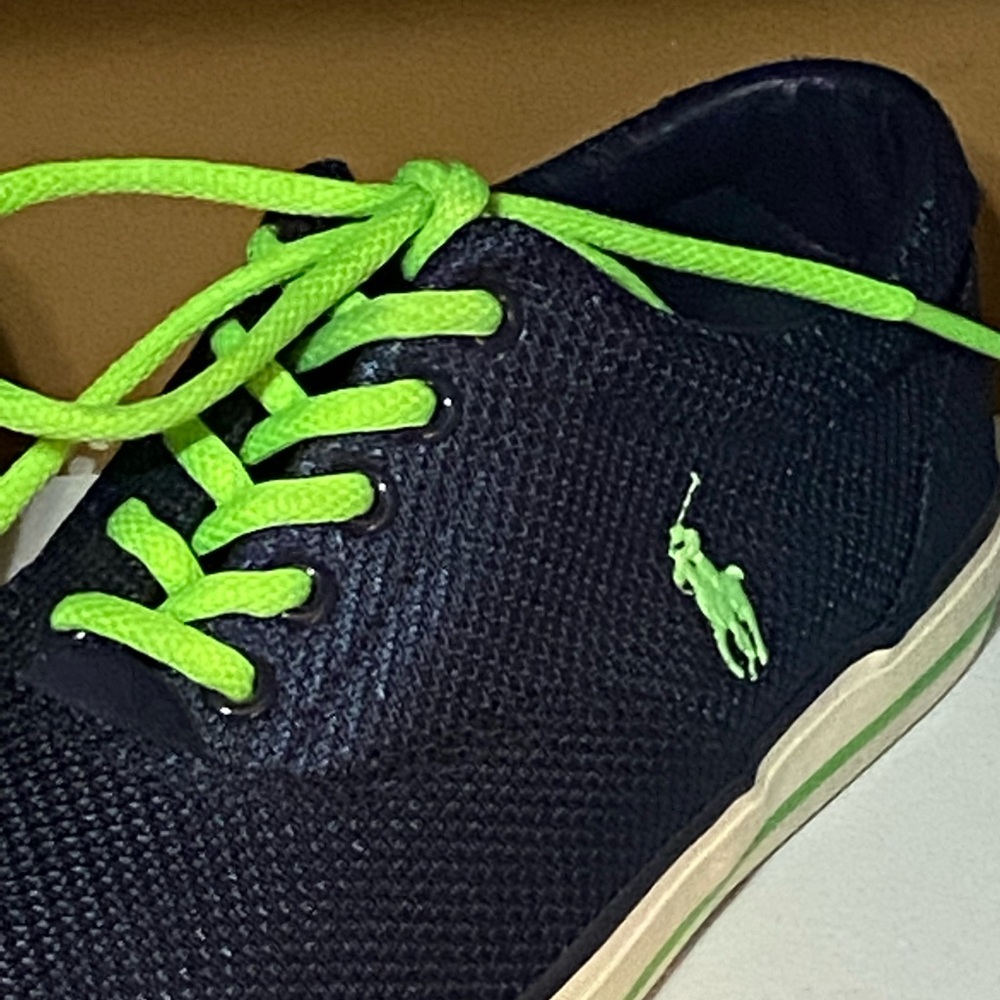 Navy Blue and Bright Green Polo Ralph Lace Up Casual Shoes Size 10.5 - Picture 9 of 10